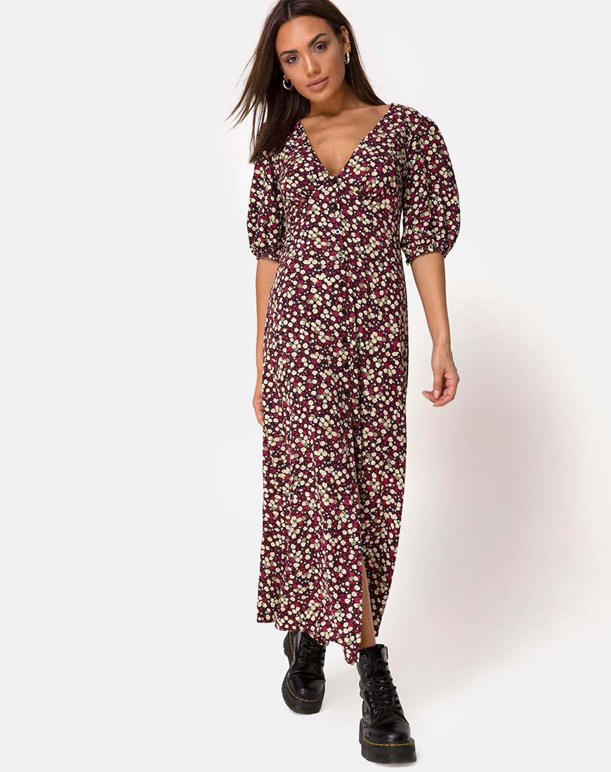 Afbeelding van Rigita Jurk in Bloemenveld Plum
