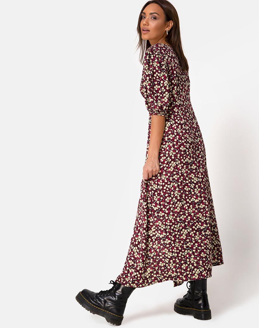 Afbeelding van Rigita Jurk in Bloemenveld Plum
