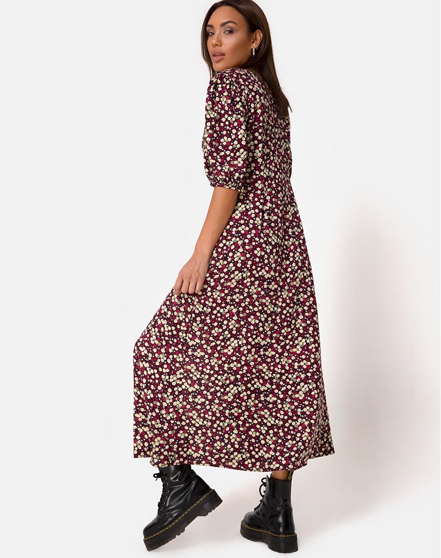 Afbeelding van Rigita Jurk in Bloemenveld Plum