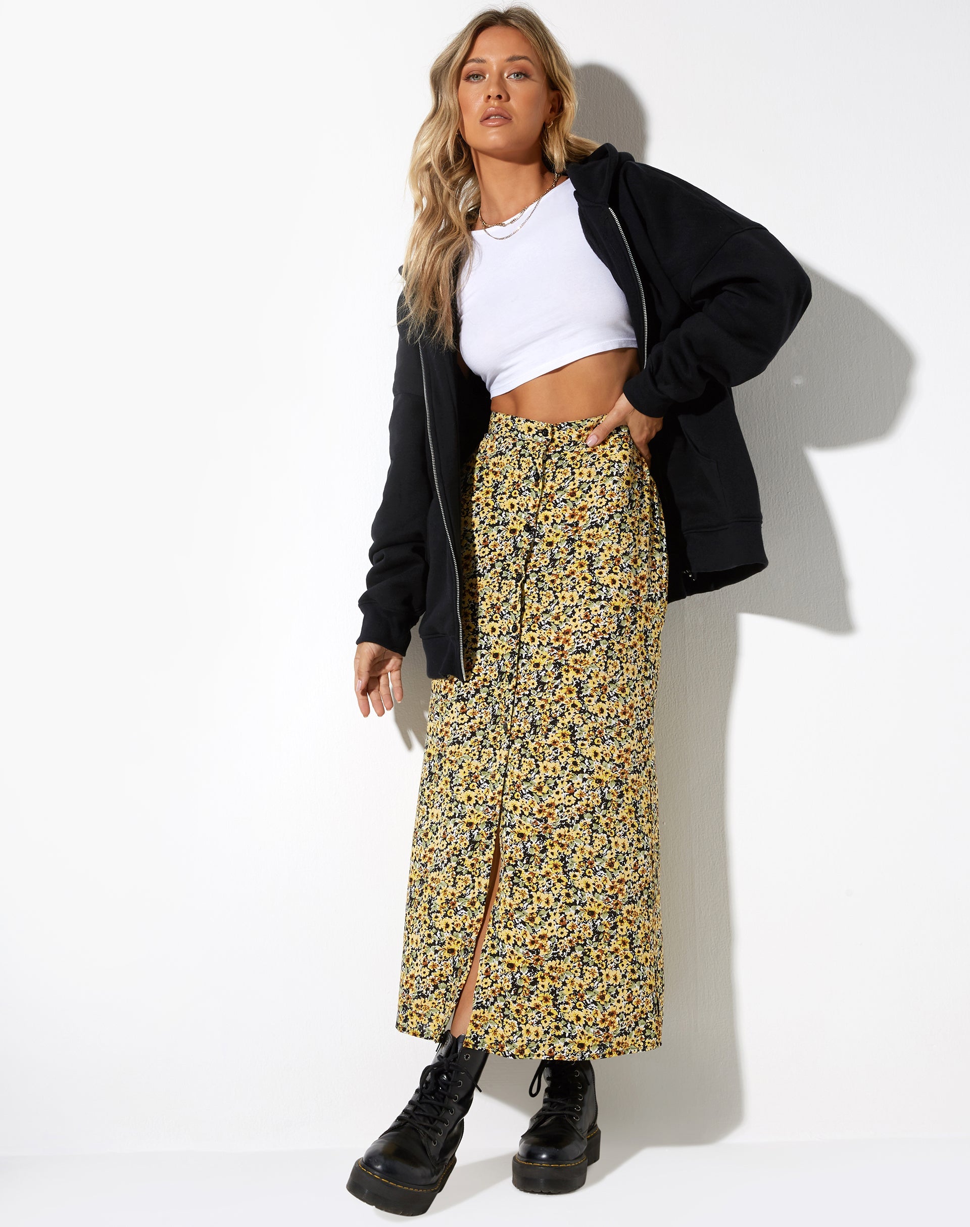 Afbeelding van Rima Midi rok in Lente Ditsy Geel