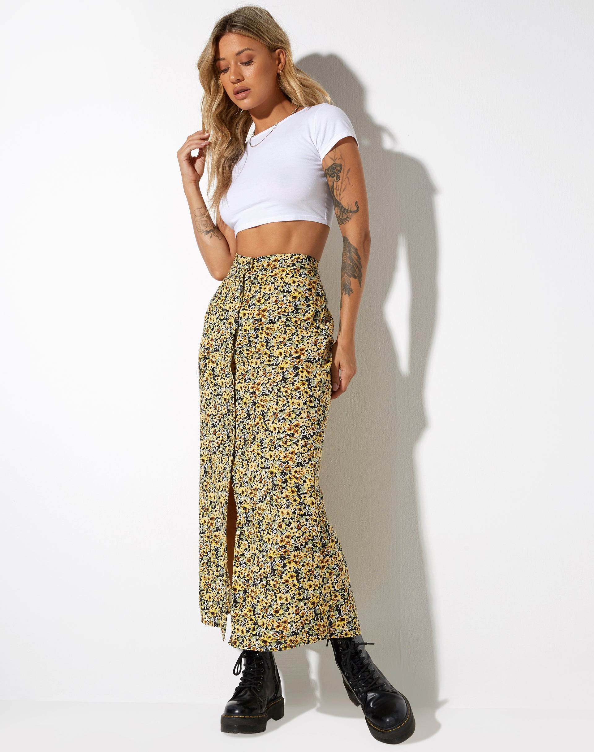 Afbeelding van Rima Midi rok in Lente Ditsy Geel