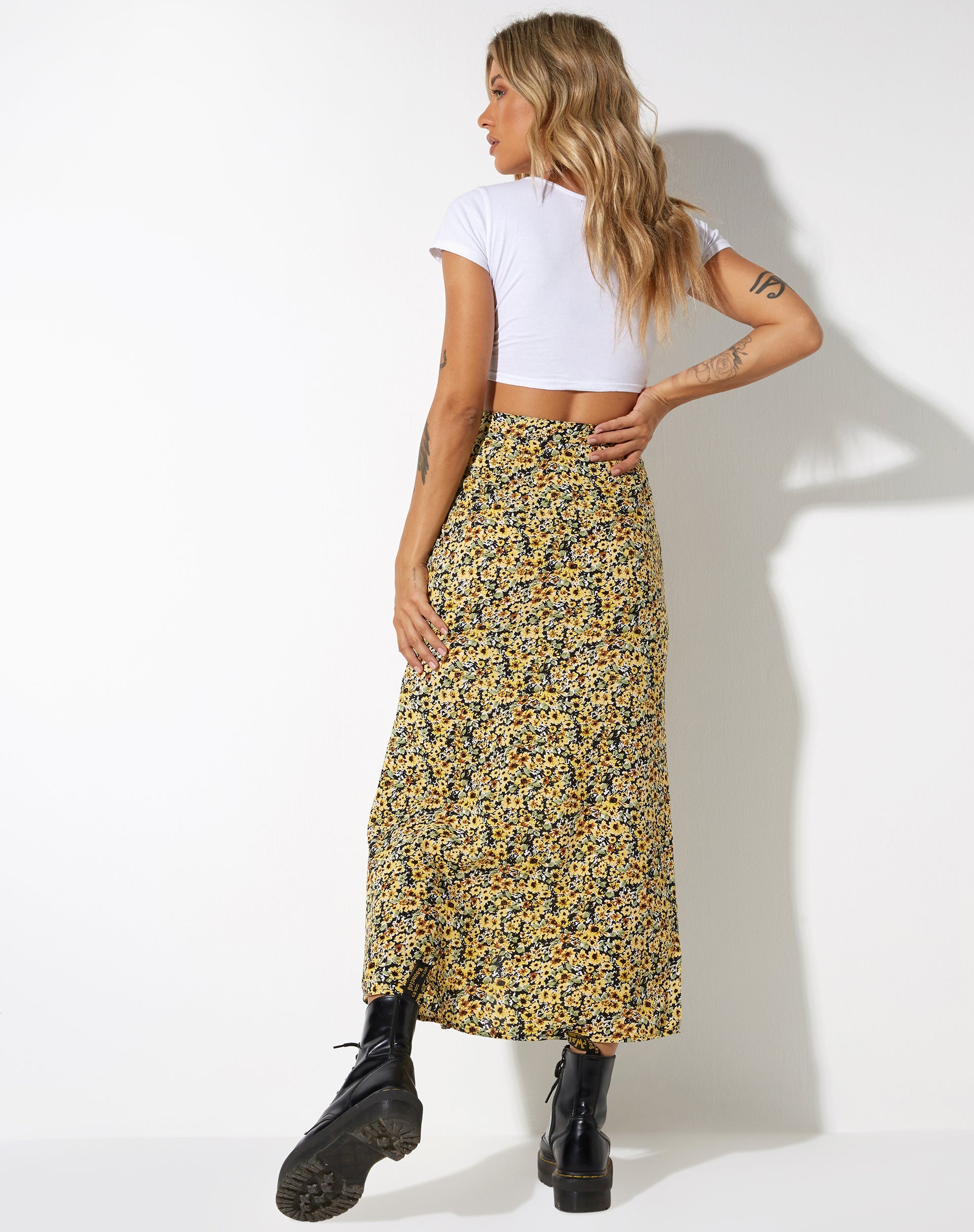 Afbeelding van Rima Midi rok in Lente Ditsy Geel