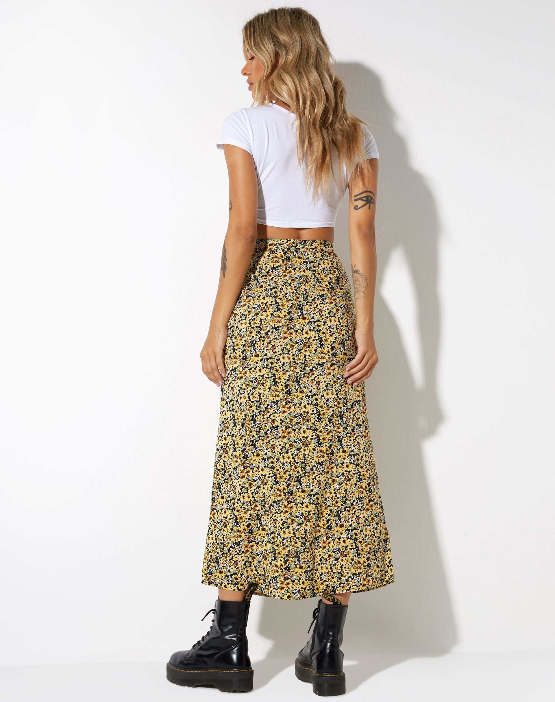 Afbeelding van Rima Midi rok in Lente Ditsy Geel