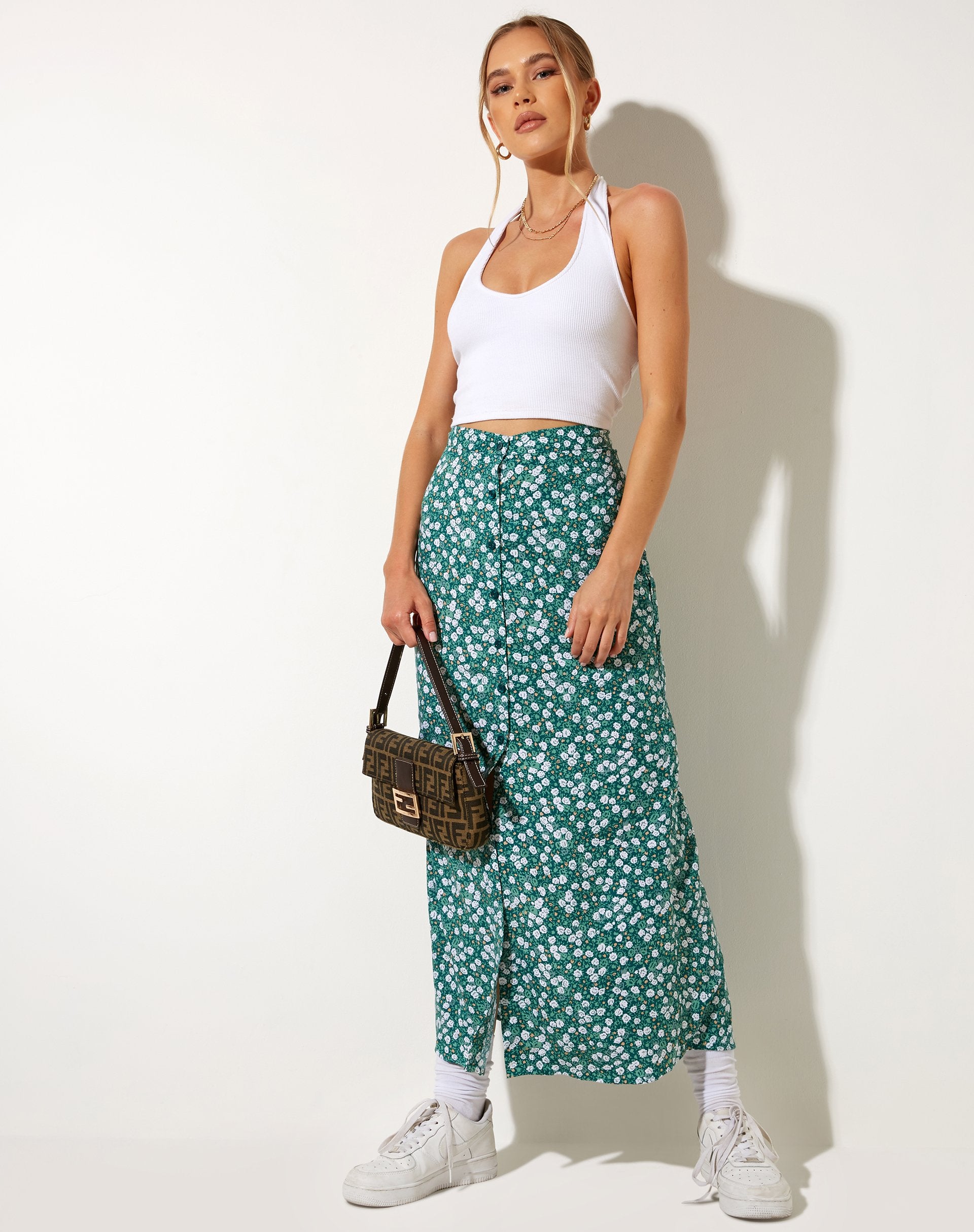 Afbeelding van Rima Midi rok in Floral Field Green