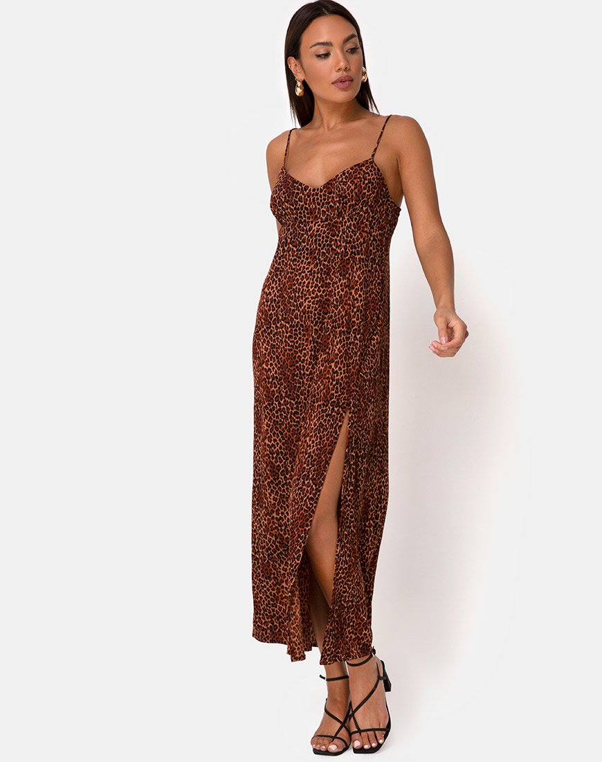 Afbeelding van Rinda Maxi Dress in Crinkle Ditsy Leopard Orange