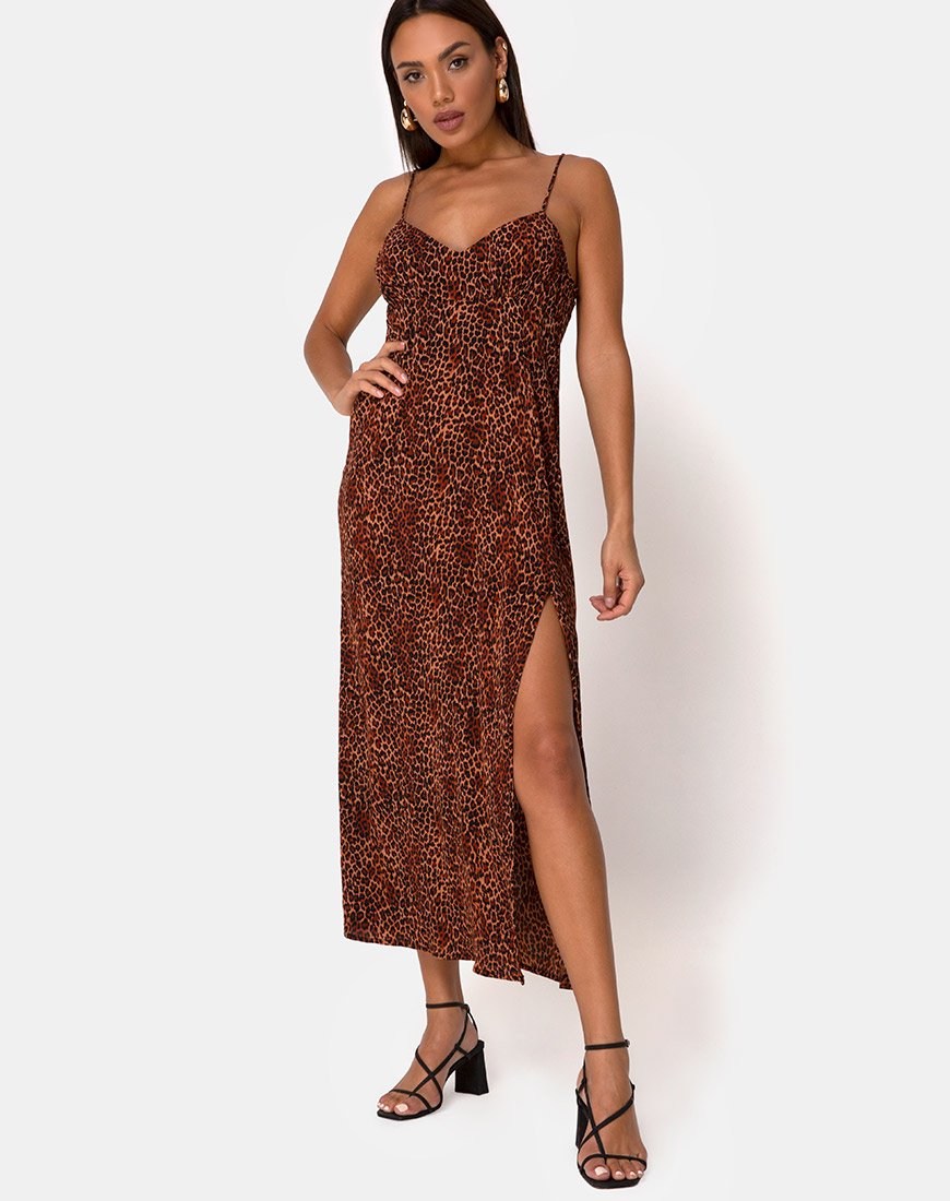 Afbeelding van Rinda Maxi Dress in Crinkle Ditsy Leopard Orange