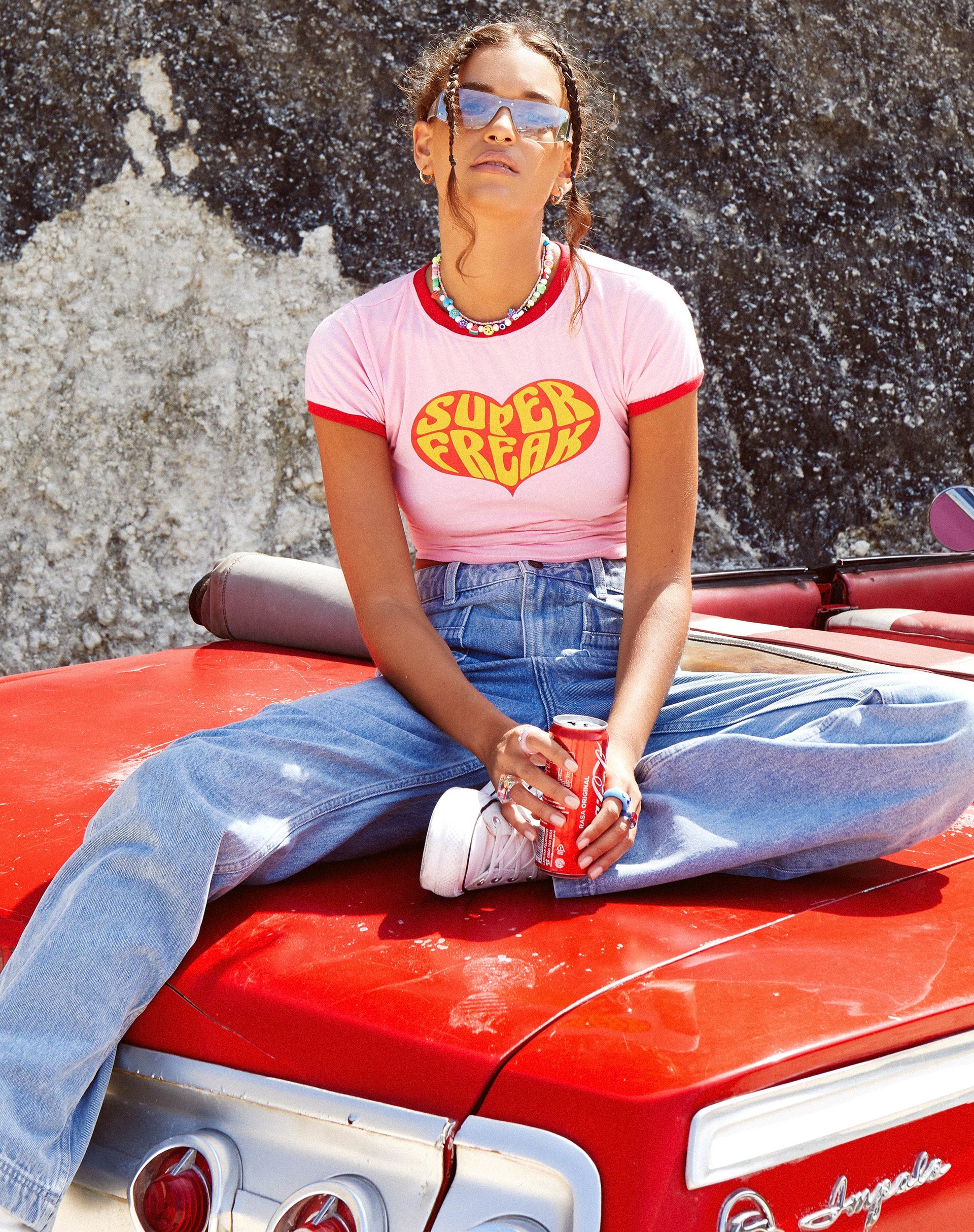 Afbeelding van Ringer Tee in pioenroos Racing Red Super Freak