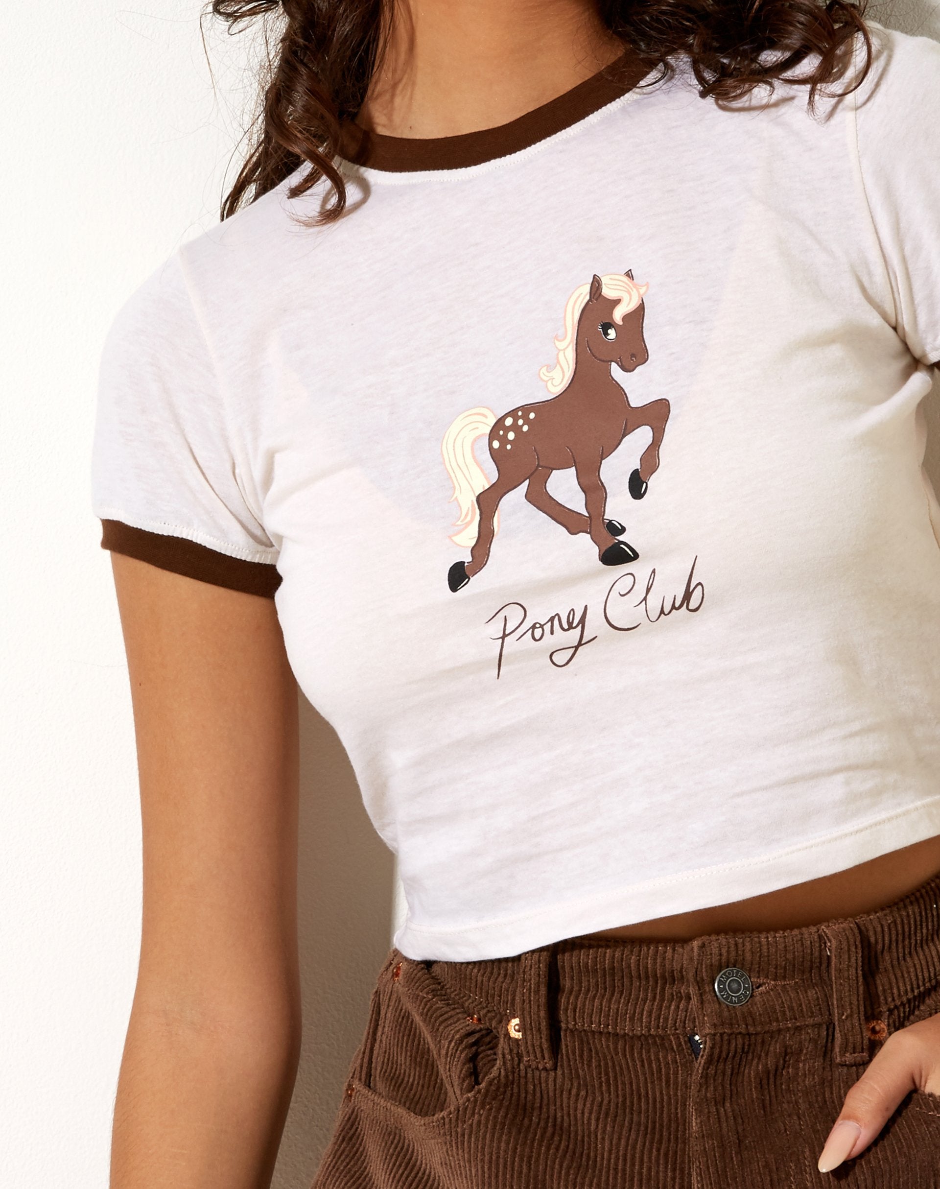 Afbeelding van Ringer Tee in Winter Wit Bind Cacao Pony Club