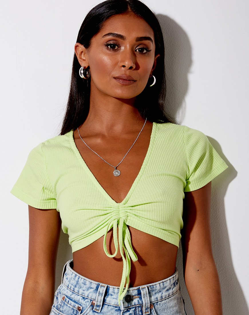 Rivera Gewatteerde Top in Rib Lime