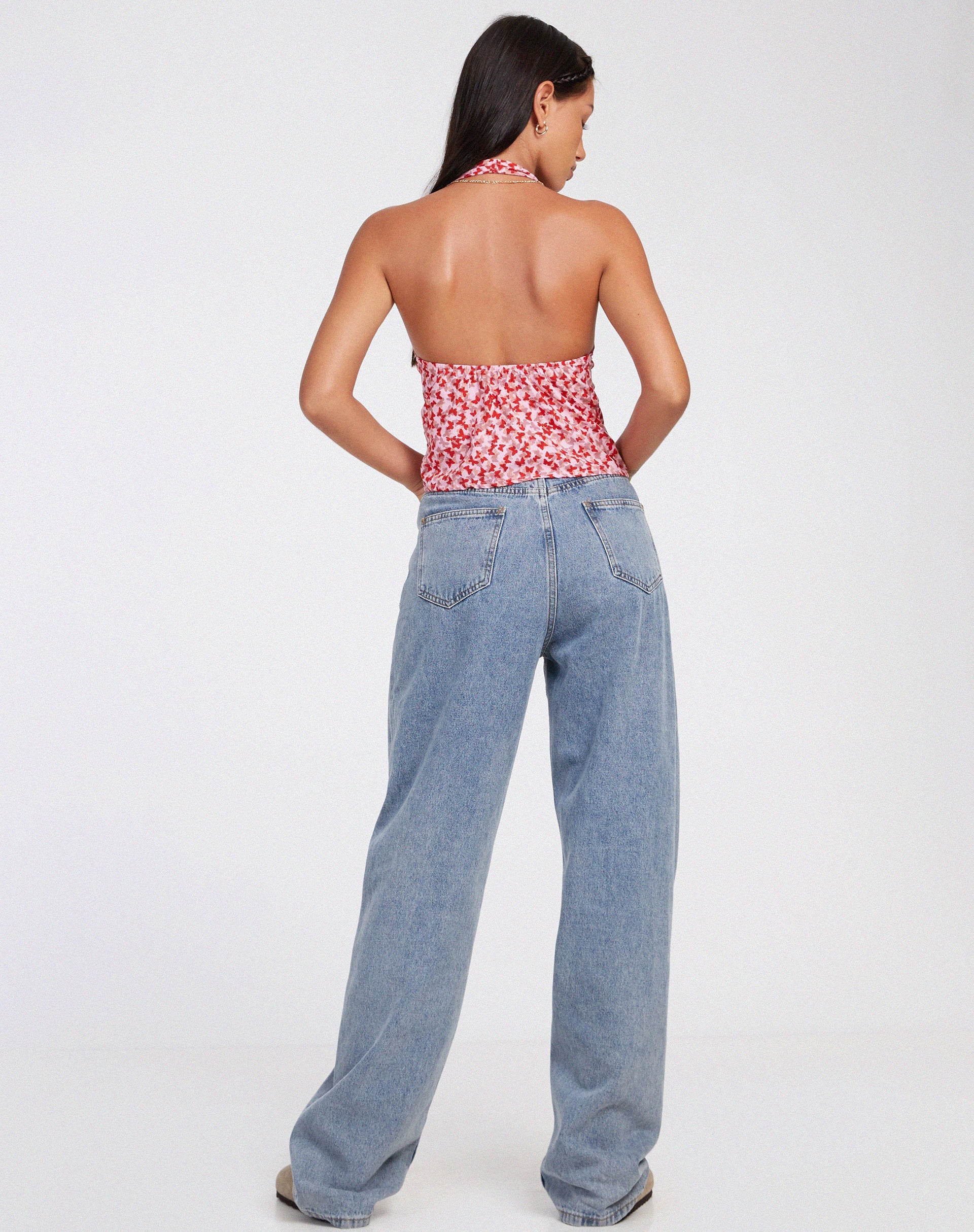Afbeelding van Roula Halter Top in Ditsy Butterfly Peach Red
