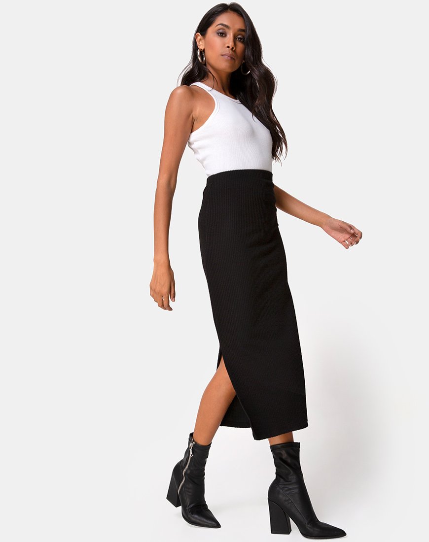 Rollie Midi rok in Jumbo Rib Zwart