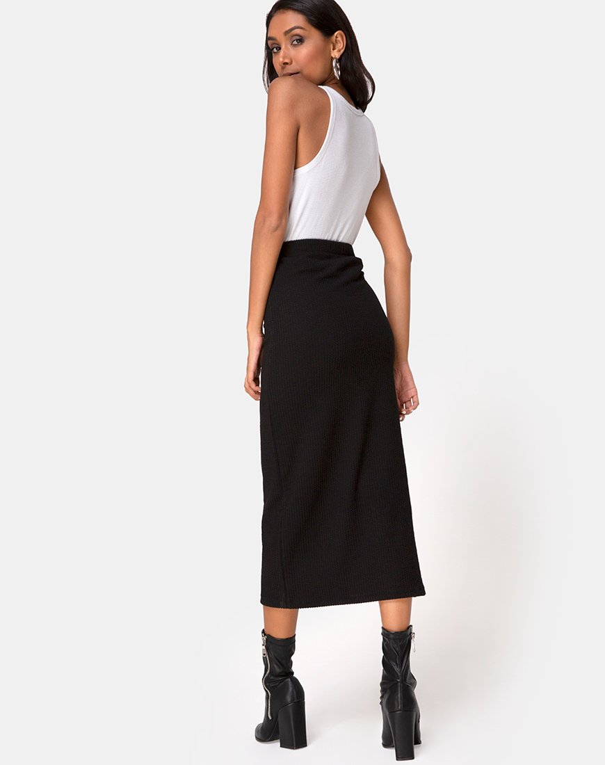 Rollie Midi rok in Jumbo Rib Zwart