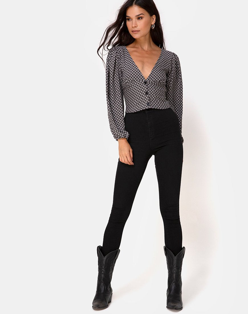 Afbeelding van Roma Lange Mouw Top in Check It Out Zwart