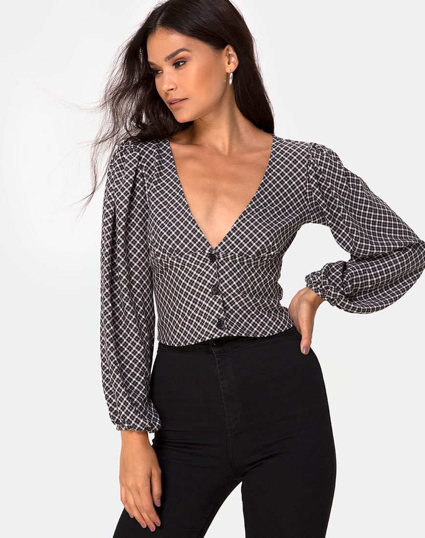 Afbeelding van Roma Lange Mouw Top in Check It Out Zwart