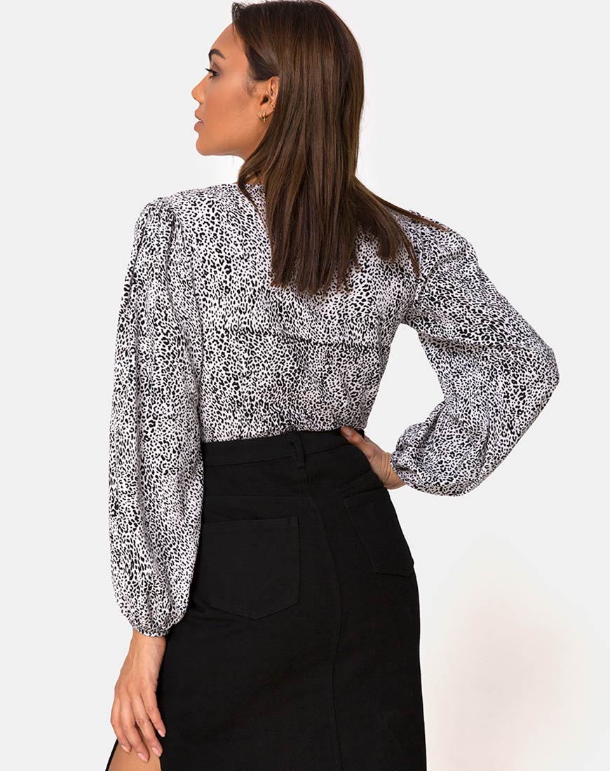 Roma Lange Mouw Top in Leo Spot in Zwart en Wit
