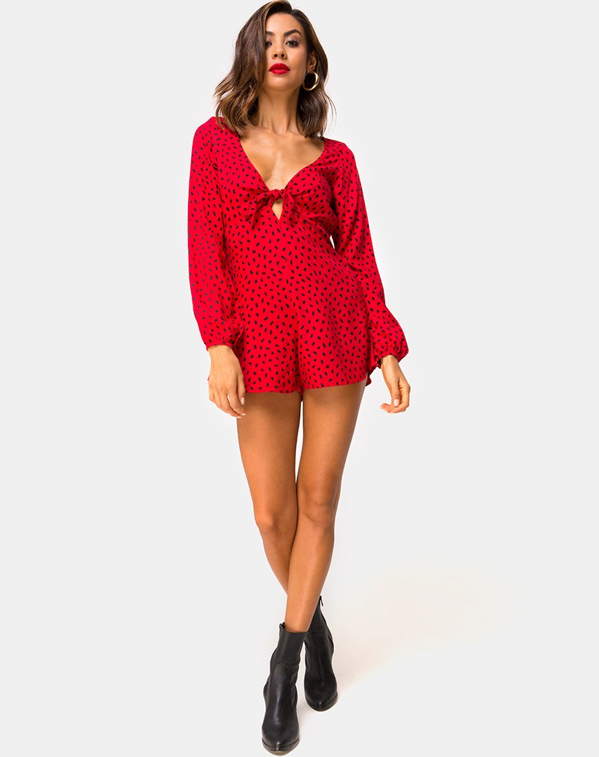 Afbeelding van Romalo Playsuit in Mini Diana Dot Rood en Zwart