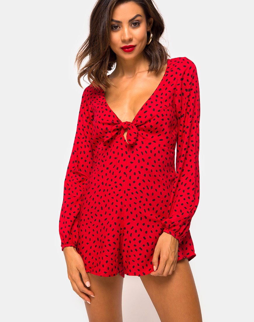 Afbeelding van Romalo Playsuit in Mini Diana Dot Rood en Zwart