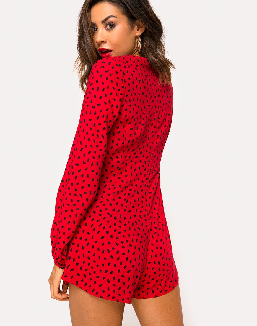 Afbeelding van Romalo Playsuit in Mini Diana Dot Rood en Zwart