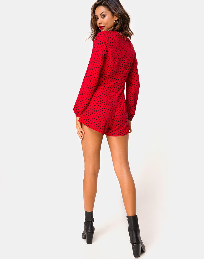 Afbeelding van Romalo Playsuit in Mini Diana Dot Rood en Zwart