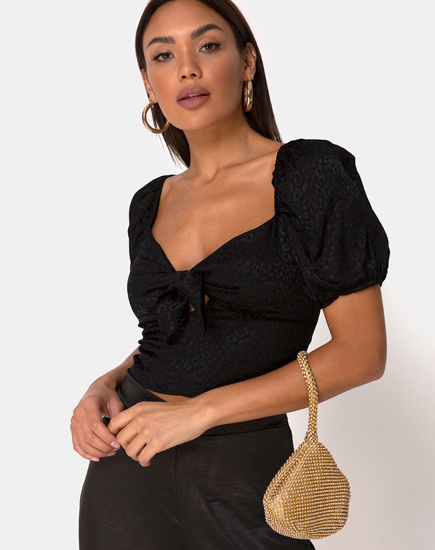 Romanza Top in Satijn Cheetah Zwart