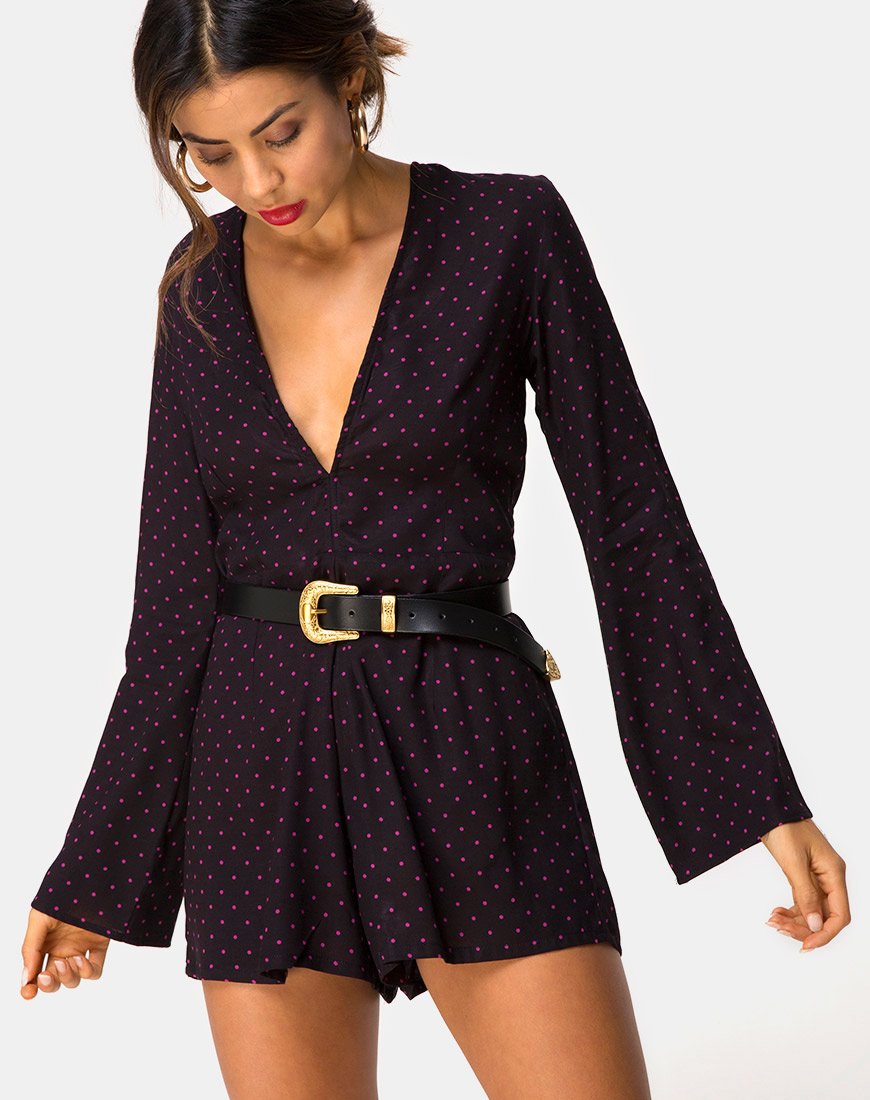 Afbeelding van Romeo Playsuit met lange mouwen in Cubaanse Stip Rood
