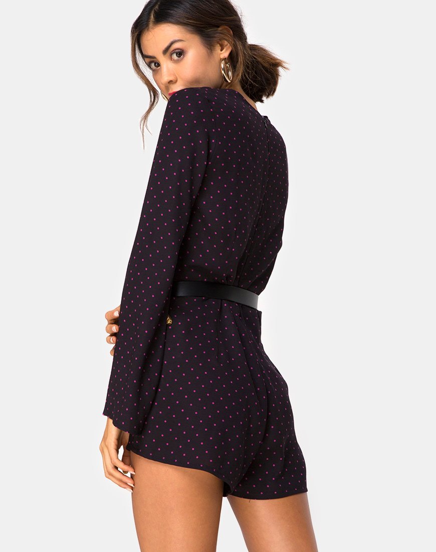 Afbeelding van Romeo Playsuit met lange mouwen in Cubaanse Stip Rood