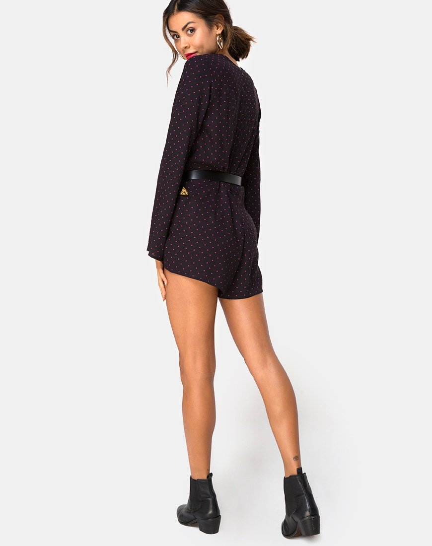 Afbeelding van Romeo Playsuit met lange mouwen in Cubaanse Stip Rood