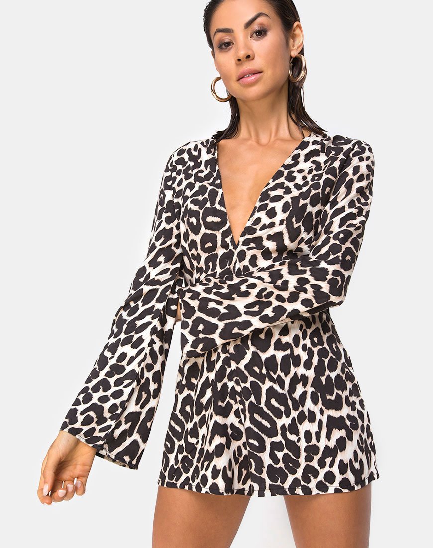 Romeo Plunge Playsuit in oversized Jaguar