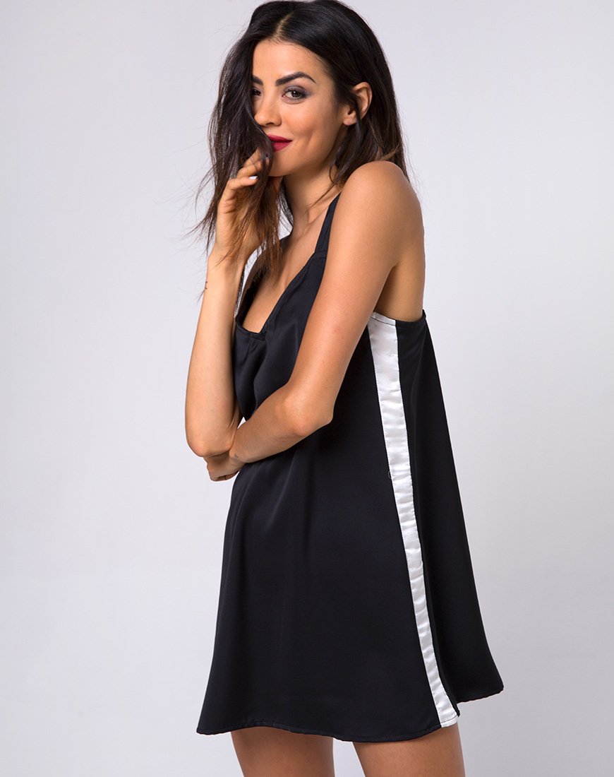 Rona Slip Dress in zwart met ivoorkleurige streep