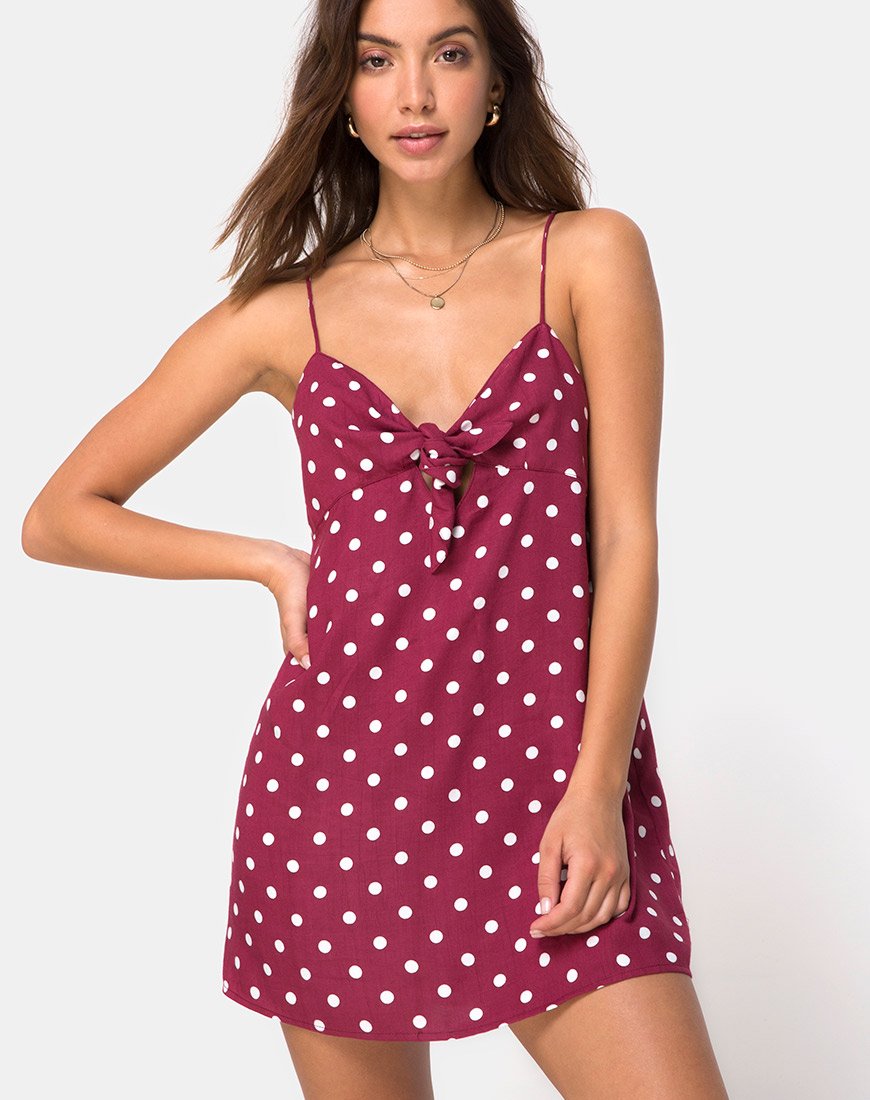 Roppan Slip Jurk in Medium Polka Wijn