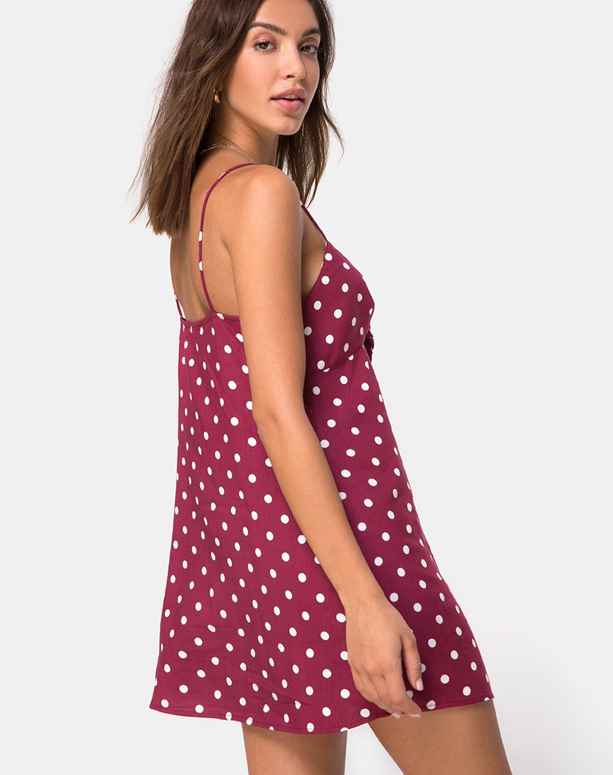 Roppan Slip Jurk in Medium Polka Wijn
