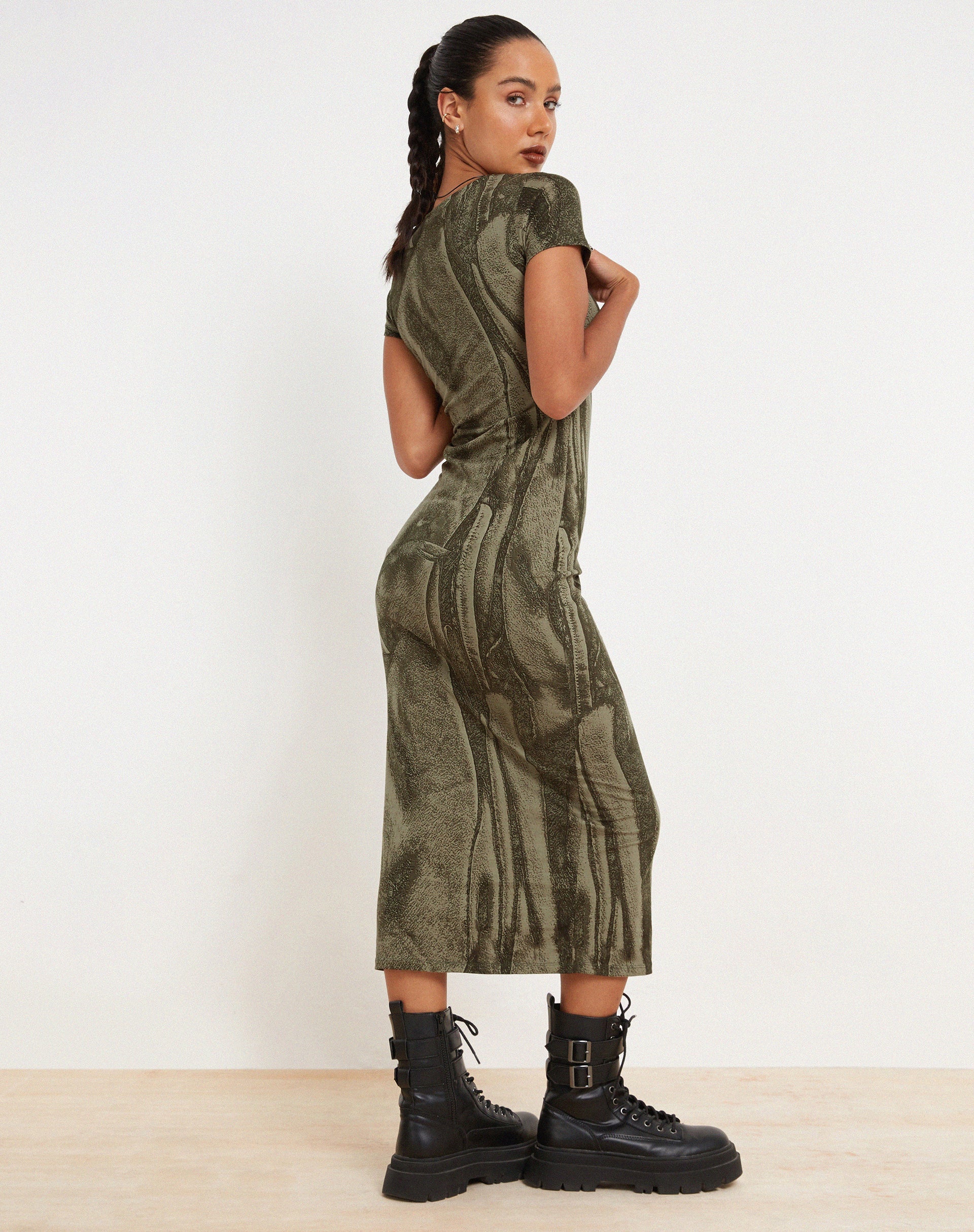 Afbeelding van Rosika Midi Dress in Dystopian Crease Khaki