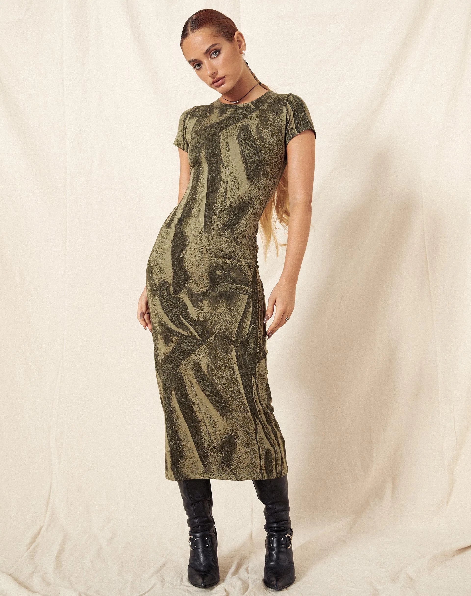 Afbeelding van Rosika Midi Dress in Dystopian Crease Khaki