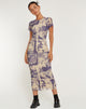 Afbeelding van Roska Bedrukte Mesh Midi Dress in Collage Floral Shadow Purple