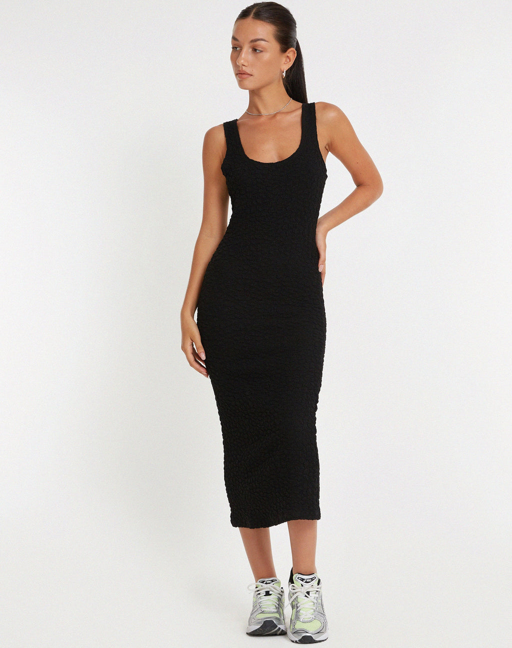 Roski Midi Dress met textuur in zwart