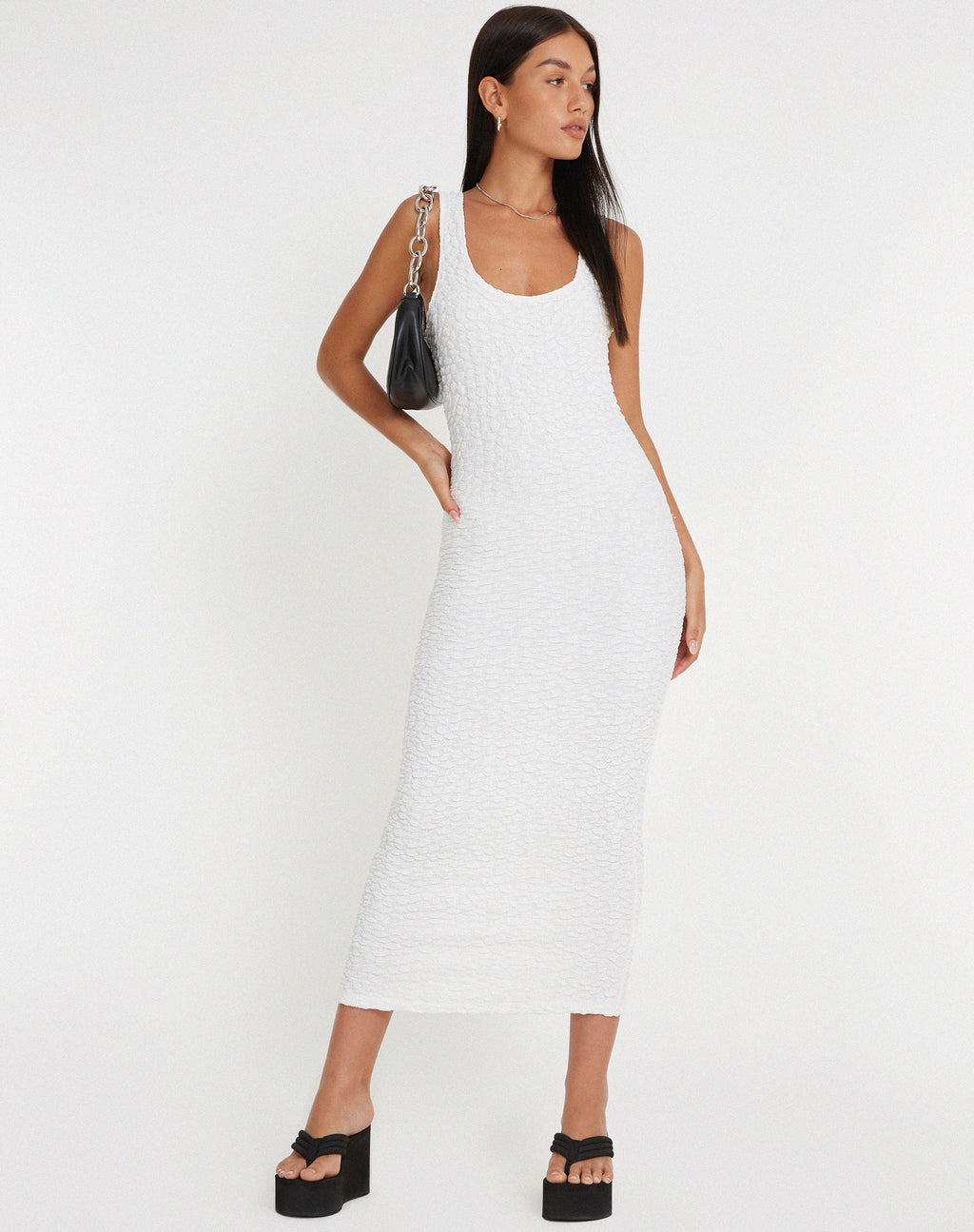 Roski Midi Dress met structuur in wit