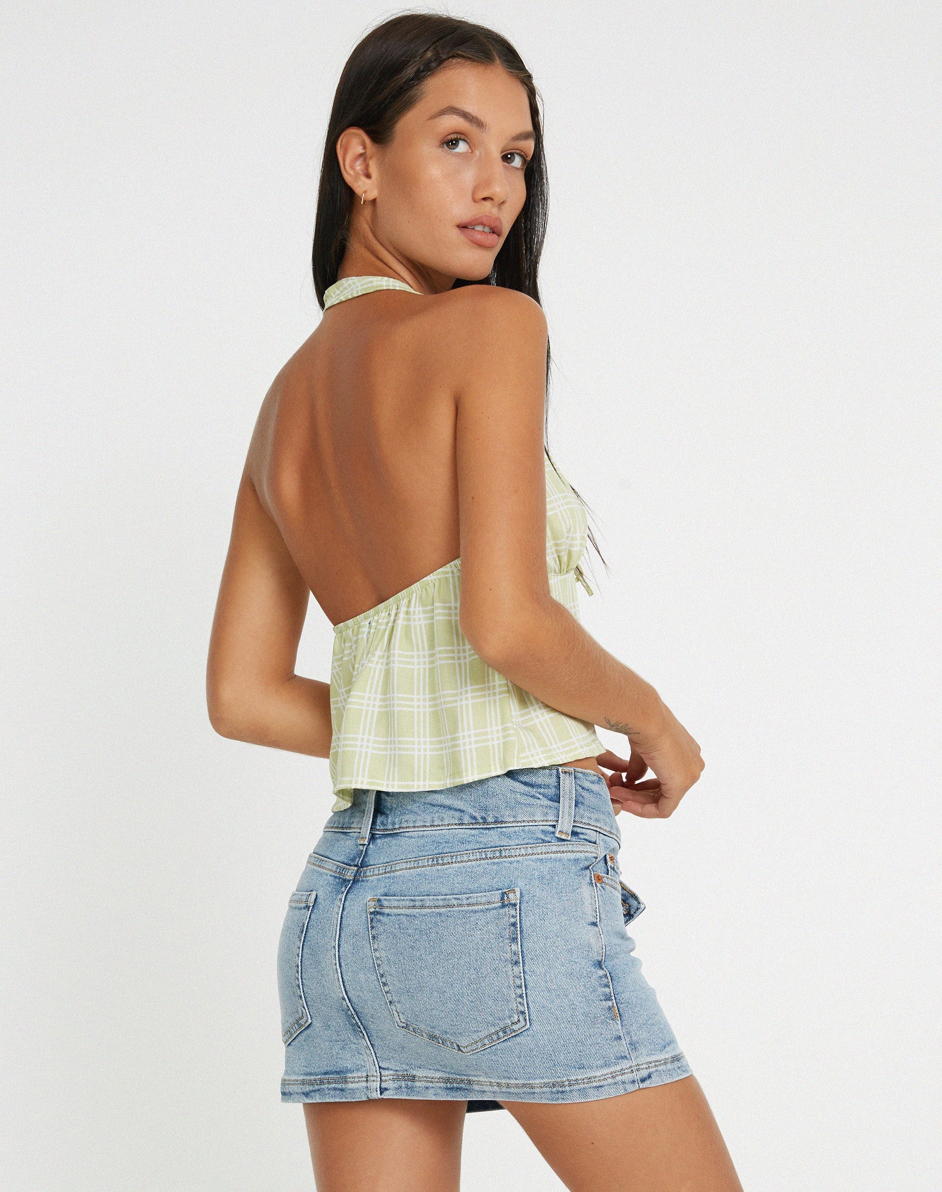 Afbeelding van Roula Halter Top in Sage Check