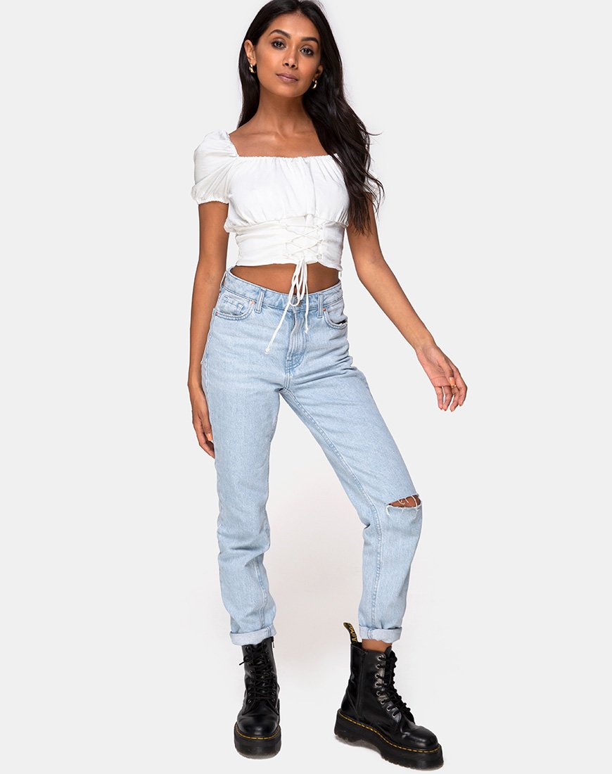 Afbeelding van Ruiz Off The Shoulder Top in Satijn Ivoor