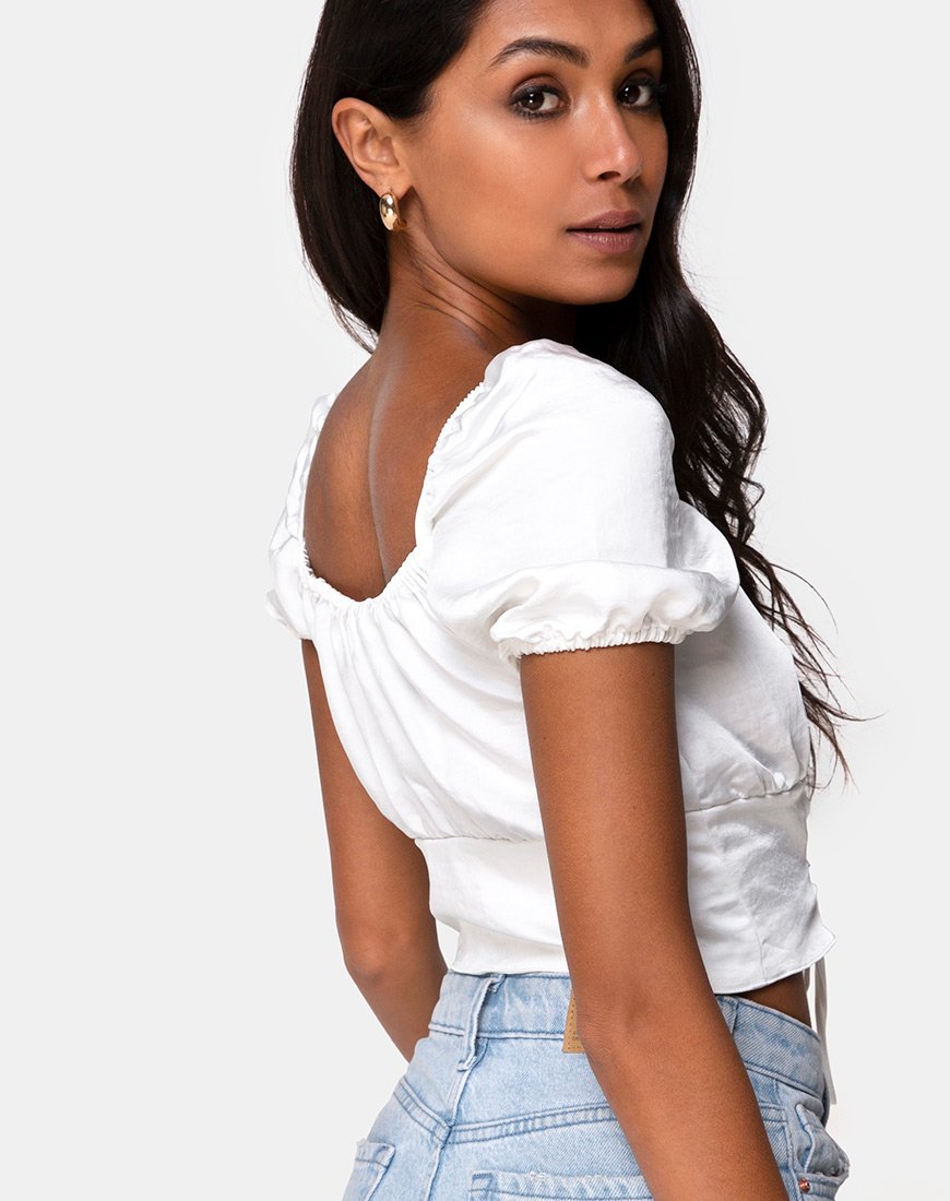 Afbeelding van Ruiz Off The Shoulder Top in Satijn Ivoor