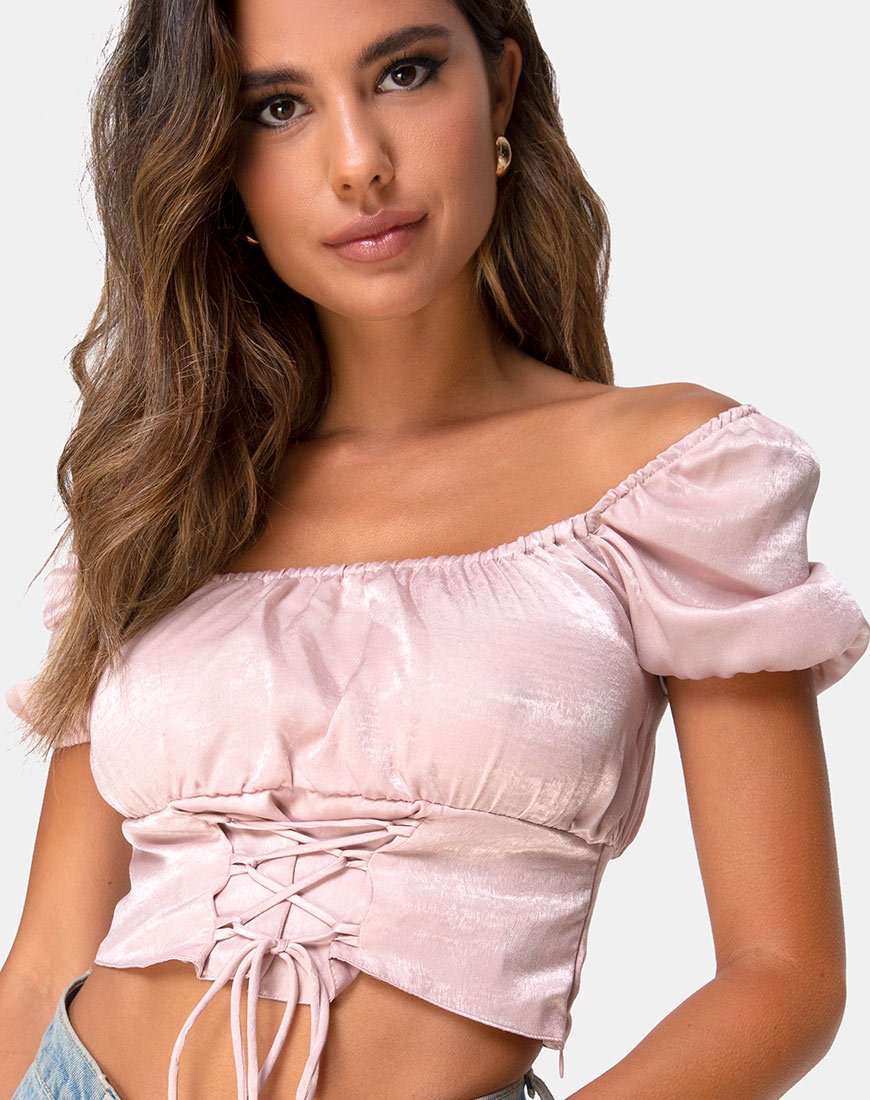 Afbeelding van Ruiz Off The Shoulder Top in Satijn Dusty Rose