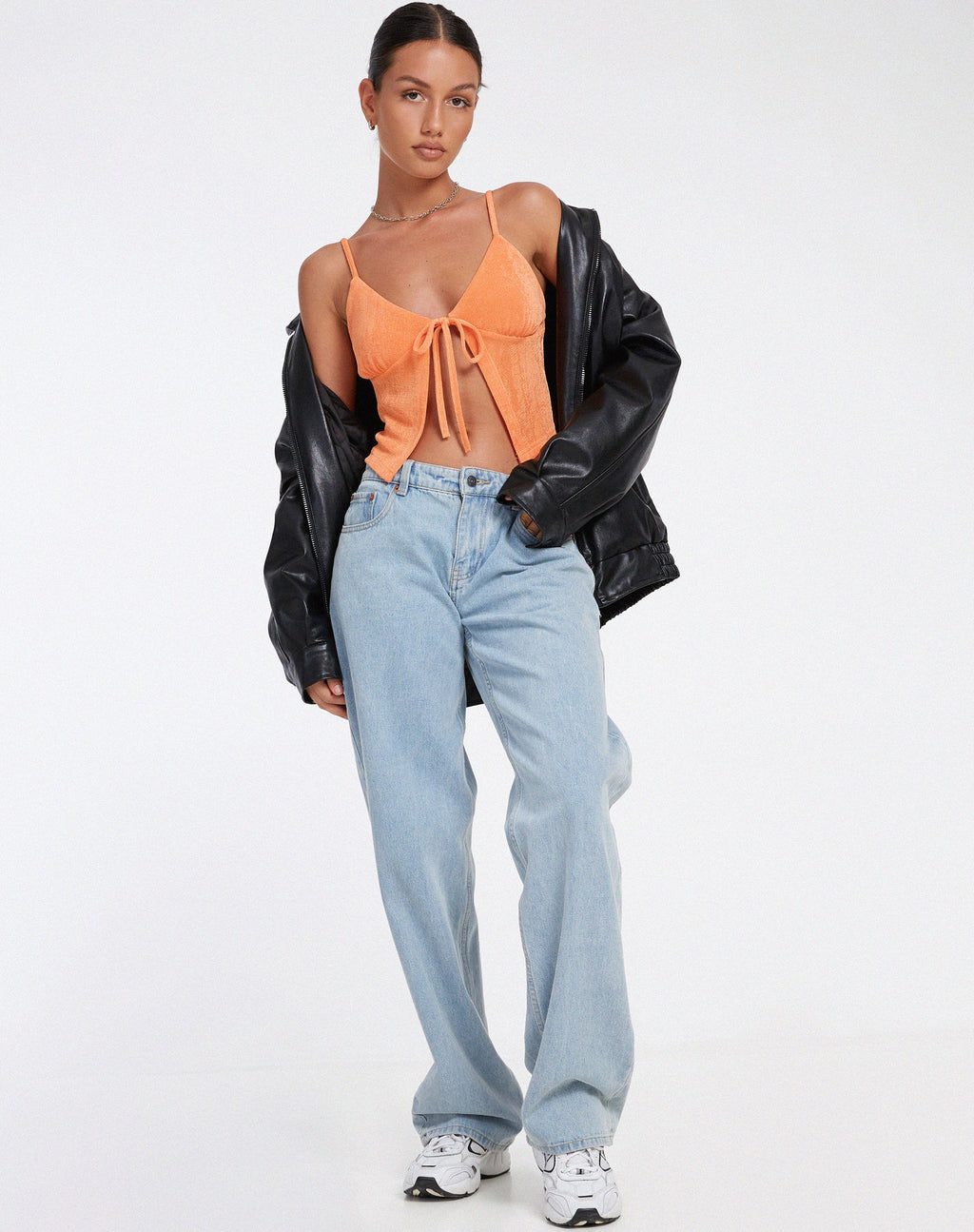 Rumak Top in crêpe zacht oranje