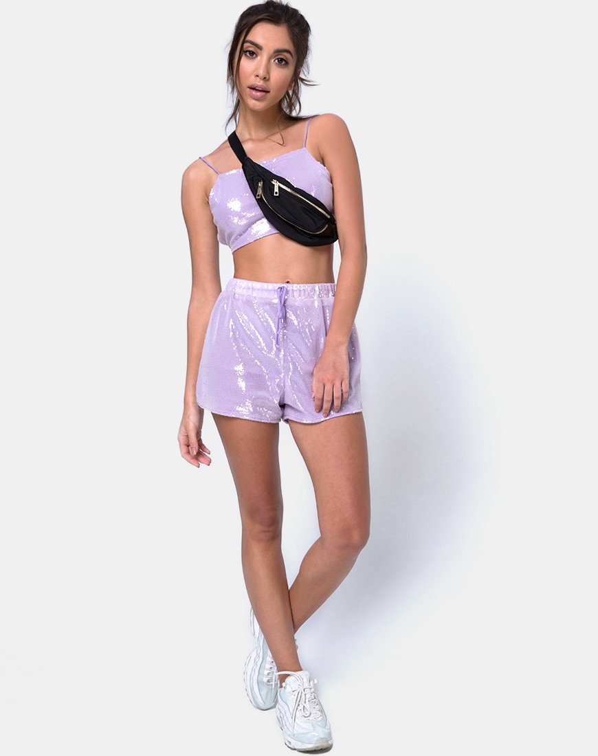 Afbeelding van Runner Short in Matte Mini Pailletten Lila
