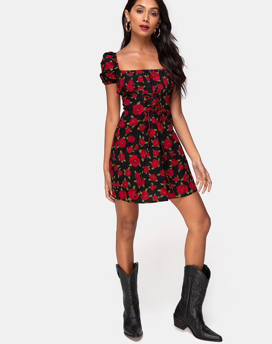 Afbeelding van Ruzenta Mini jurk in Roaming Rose Zwart