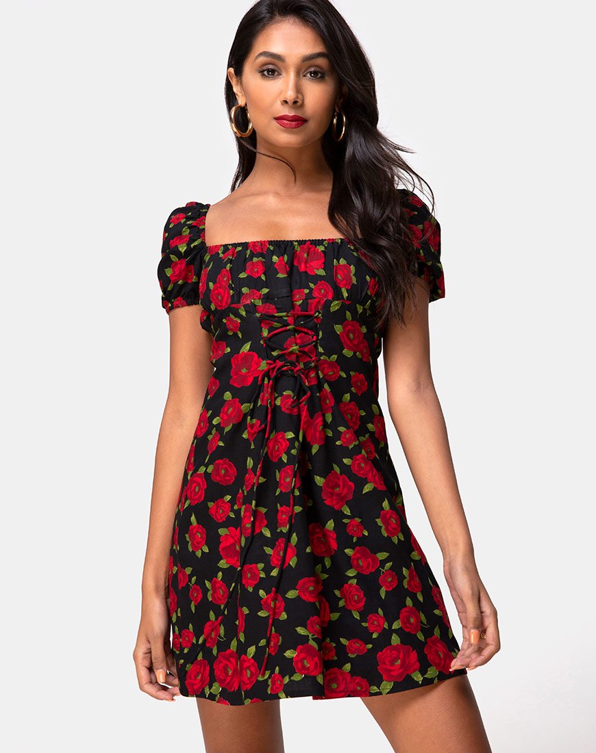 Ruzenta Mini Dress in Roaming Rose Zwart