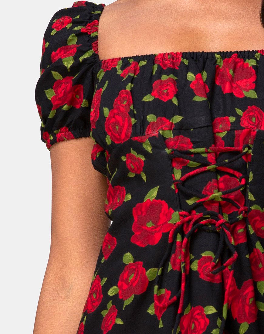 Afbeelding van Ruzenta Mini jurk in Roaming Rose Zwart