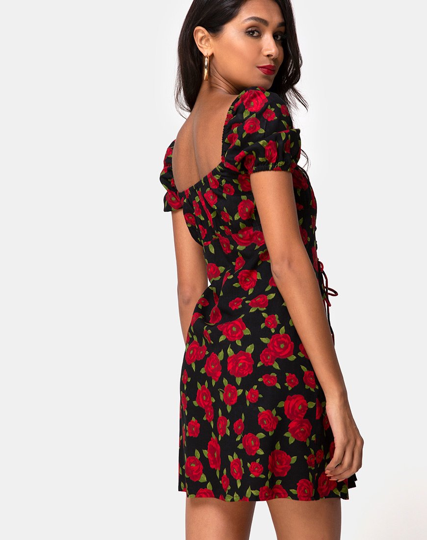 Afbeelding van Ruzenta Mini jurk in Roaming Rose Zwart
