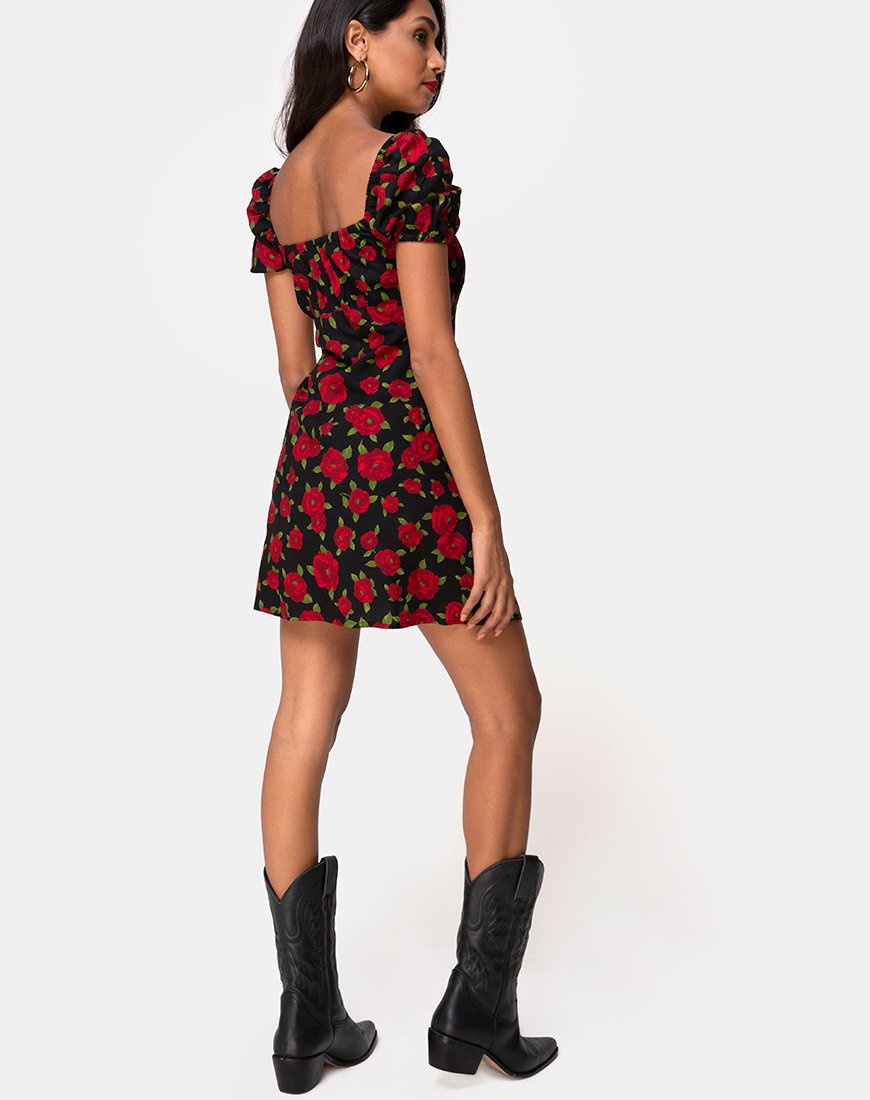 Afbeelding van Ruzenta Mini jurk in Roaming Rose Zwart