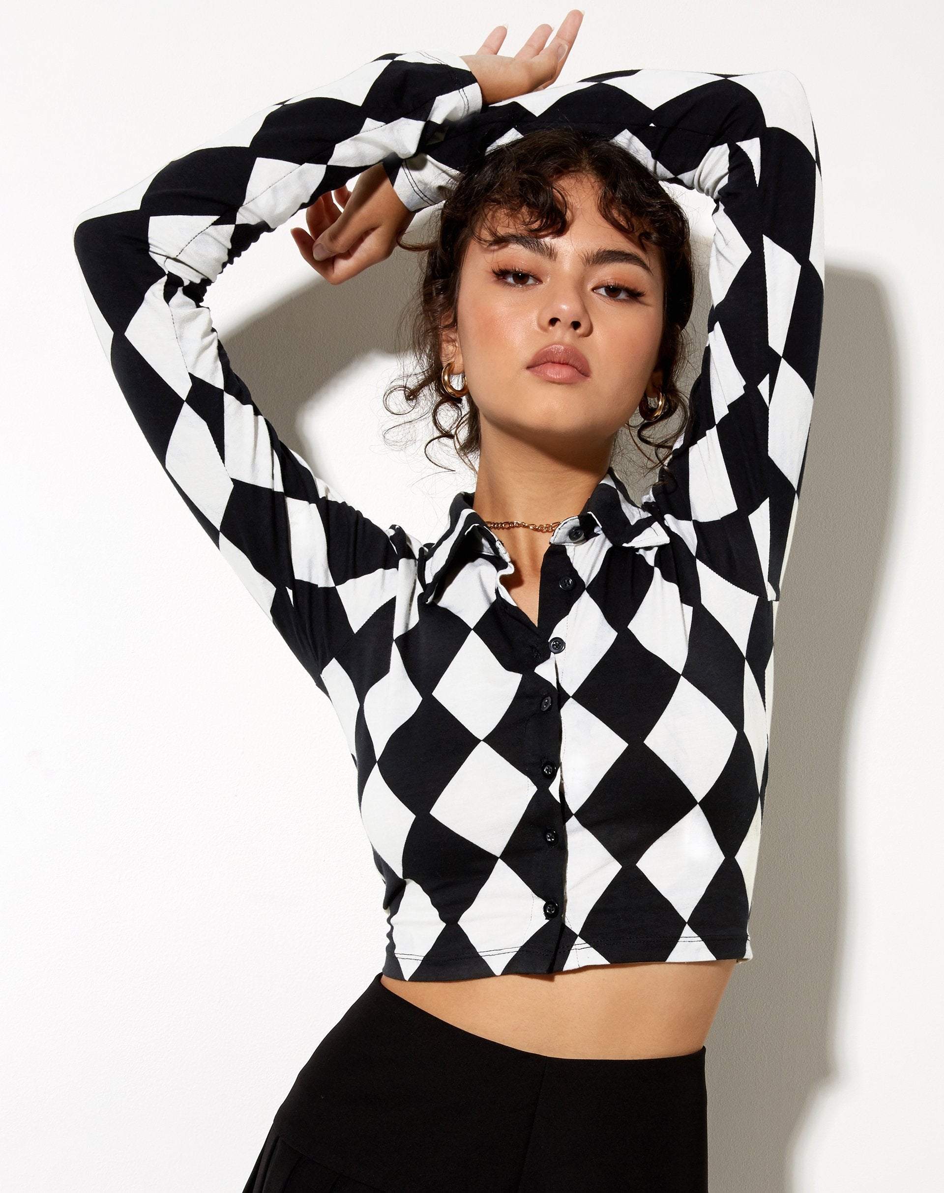Afbeelding van Ryals Crop Top in Harlekijn zwart-wit