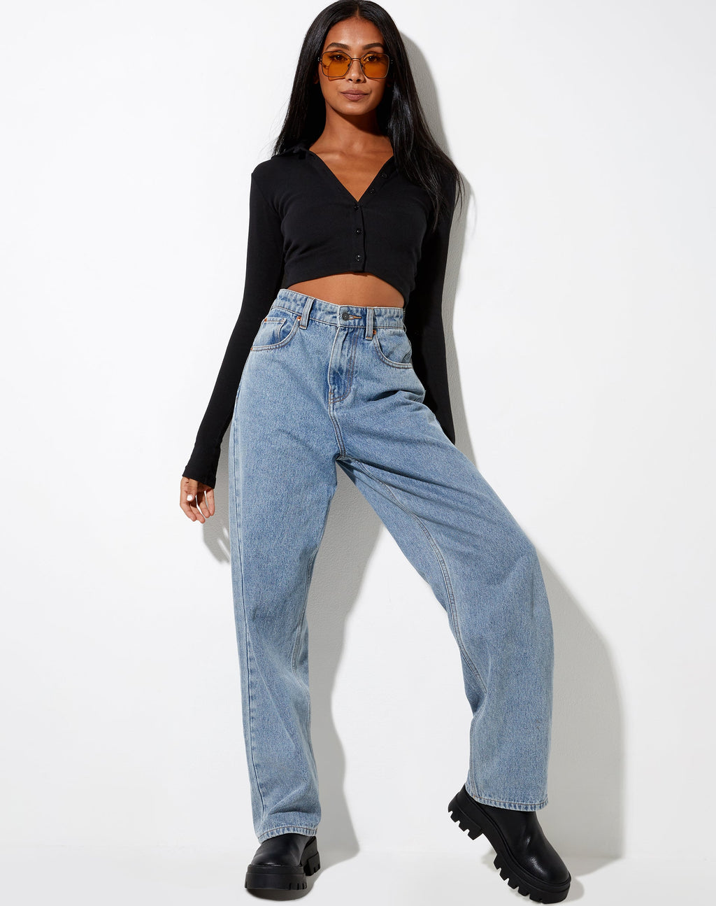 Ryals Lange Mouw Top in Rib Zwart