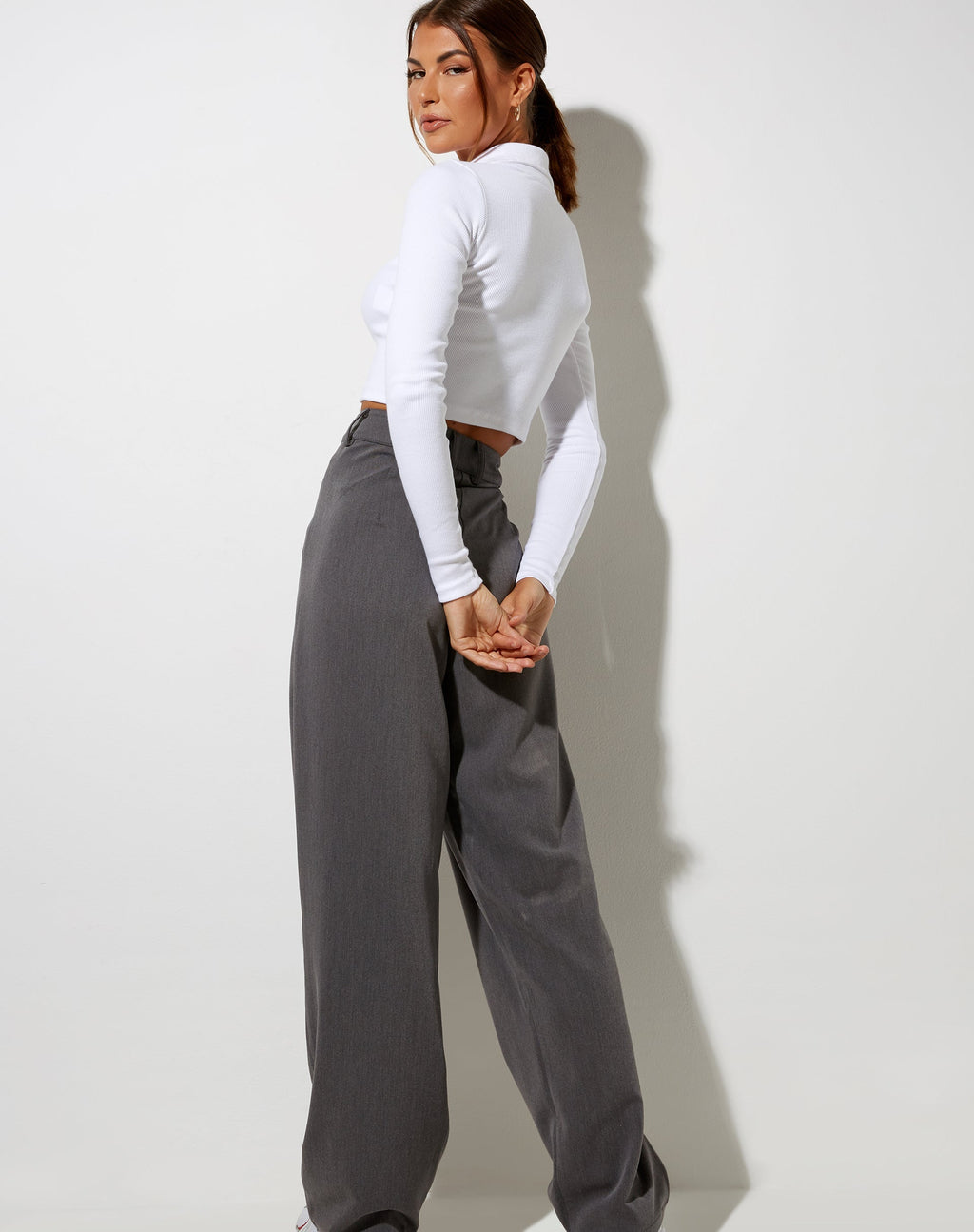 Ryals Lange Mouw Top in Rib Wit